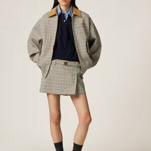 NWOT ！Miu Miu Checked Double Weave Blouson Jacket In Cocoa Brown